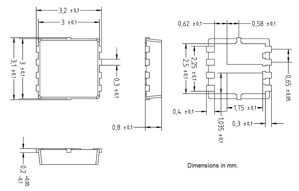 Mechanical Drawing - Diotec Semiconductor DI005C04PTK-AQ N+P Channel Power MOSFET